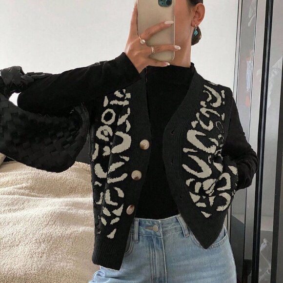 Multicolor Casual Women's Single Breasted V-Neck Leopard Print Knit sweater Vest - Picture 6 of 6